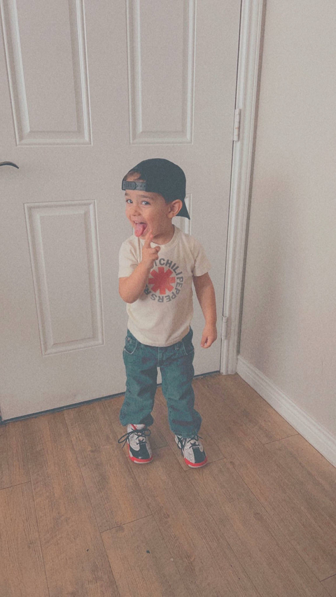 Kaius joined the competition — help win amazing prizes! baby_toddler_clothing, cap, child, door, floor, flooring, fun, hardwood, hat, knee, laminate_flooring, pattern, person, sleeve, t_shirt, thumb, toddler, varnish, wood, wood_flooring