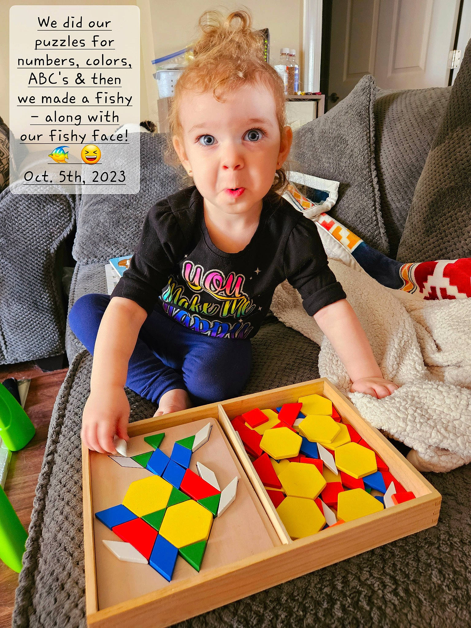 Genavieve joined the competition — help win amazing prizes! box, chair, child, couch, design, desk, educational_toy, flooring, fun, happy, pattern, person, play, product, recreation, room, sharing, surprise, t_shirt, table