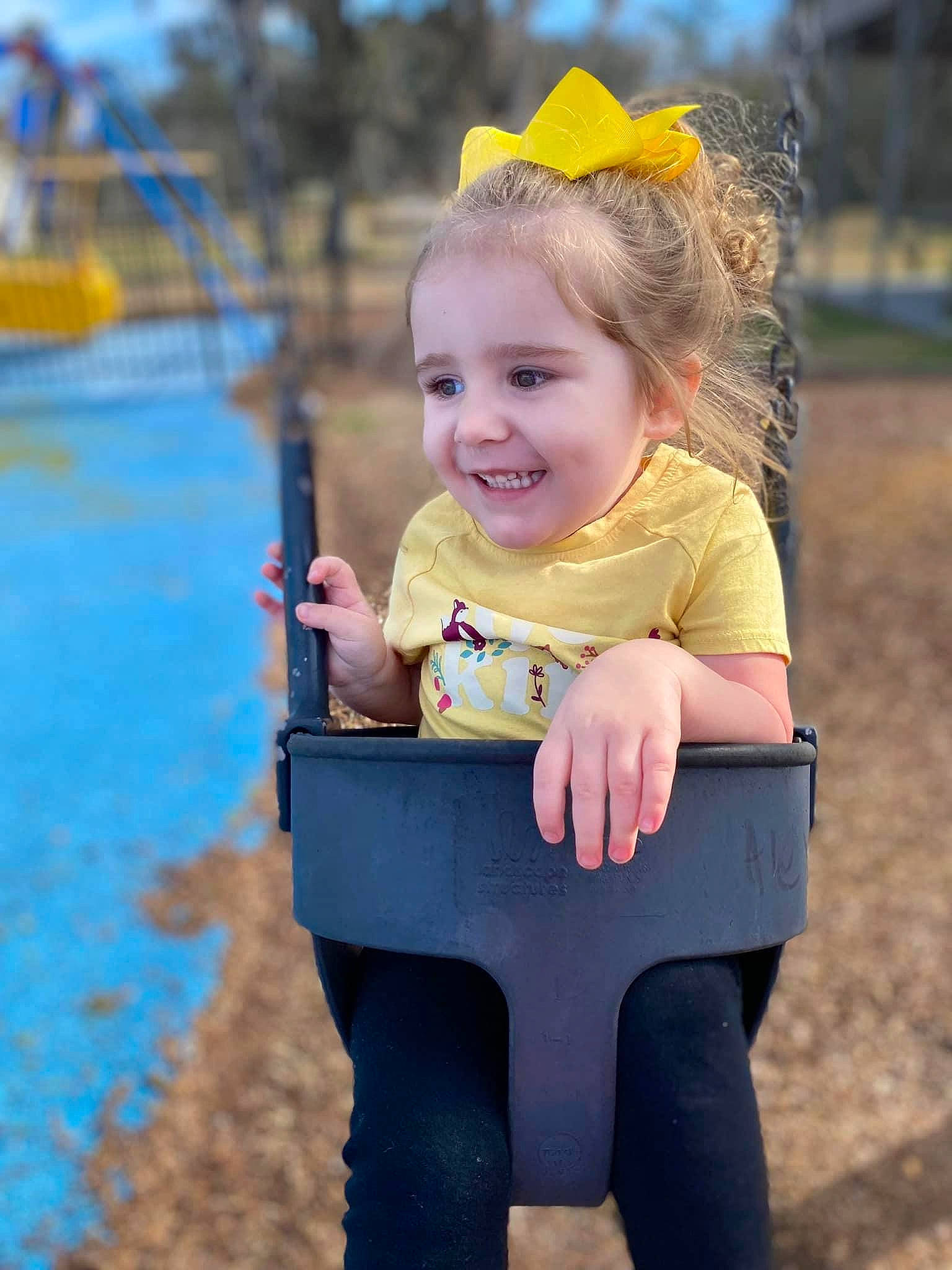Emma joined the competition — help win amazing prizes! baby_toddler_clothing, blond, electric_blue, flash_photography, fun, grass, happy, head, human_body, joy, leisure, outdoor_play_equipment, outerwear, people_in_nature, person, playground, recreation, skin, smile, swing