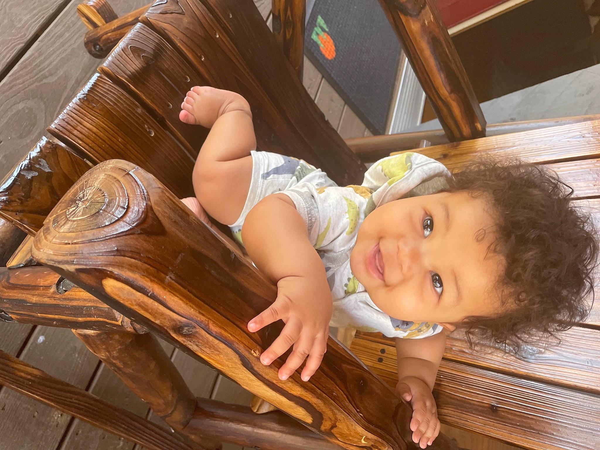 Larry joined the competition — help win amazing prizes! baby, baby_toddler_clothing, chair, child, comfort, flooring, fun, happy, hardwood, human_body, human_leg, leg, leisure, music, musical_instrument, person, sitting, skin, smile, toddler