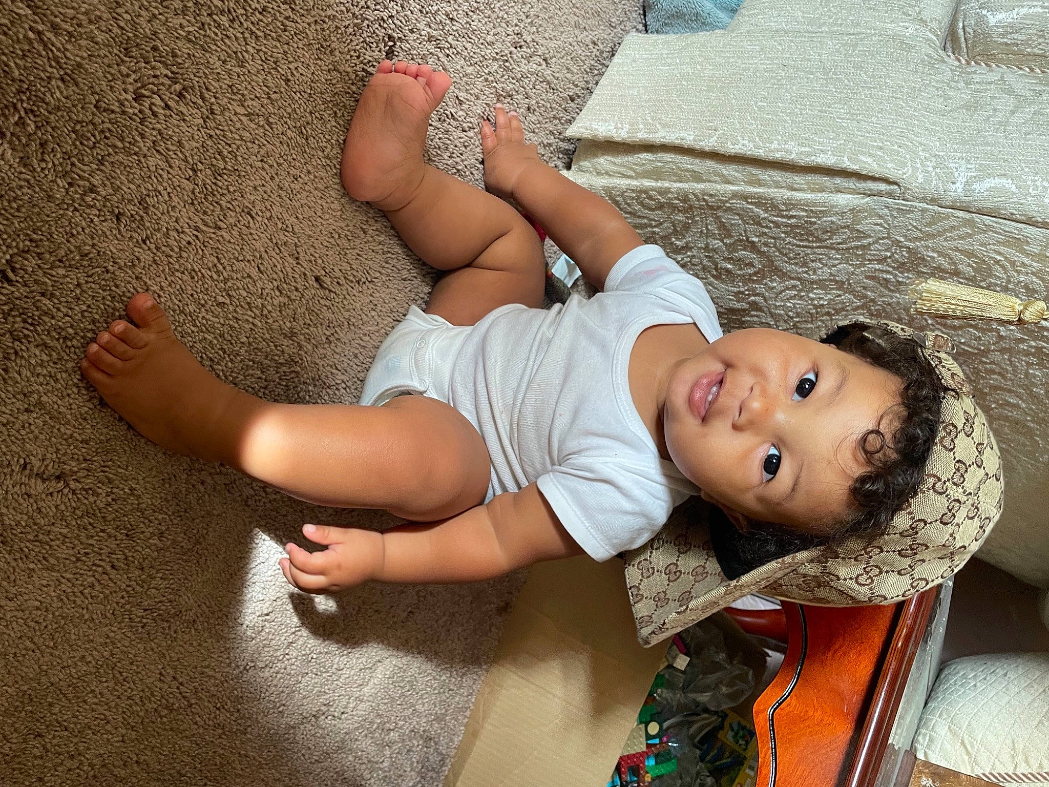 Larry joined the competition — help win amazing prizes! abdomen, chest, comfort, elbow, flash_photography, flooring, fun, grass, happy, hat, human_body, knee, leg, leisure, person, skin, thigh, toddler, trunk, waist