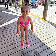 Dalaya joined the competition — help win amazing prizes! child, girl, jumping, smiling, swimsuit, pink, hello_kitty, hair, ponytail, beach, boardwalk, sunny, people, sand, summer, vacation, footwear, happy, outdoor, fun