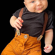 Liam joined the competition — help win amazing prizes! baby, child, smiling, face, person, clothing, pants, suspenders, black_shirt, cute, portrait, infant, young_child, happy, skin, hand, blue_eyes, fashion, casual, studio_photo