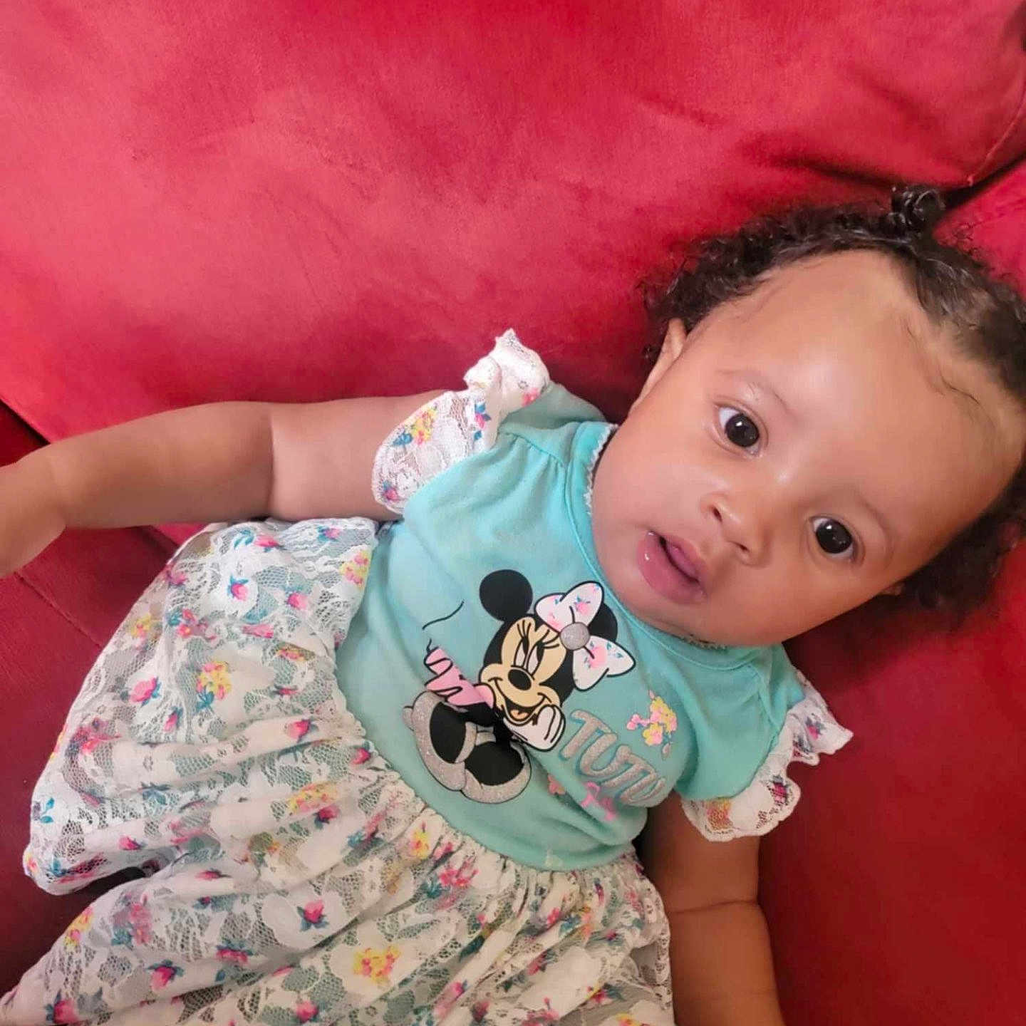 Princess joined the competition — help win amazing prizes! baby, blackhair, clothing, couch, curlyhair, cushion, diaper, dress, face, furniture, hair, happy, head, homedecor, person, photography, portrait, sitting, sleeve, smile