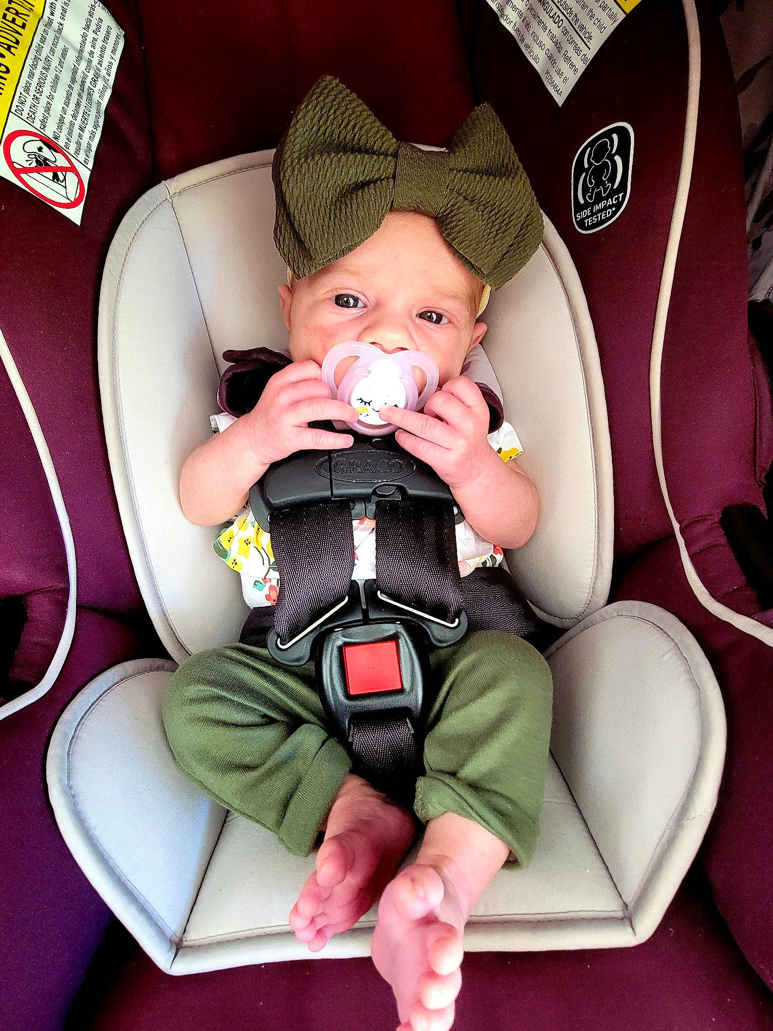 Lorelei joined the competition — help win amazing prizes! auto_part, baby, baby_carriage, baby_in_car_seat, baby_products, baby_safety, baby_toddler_clothing, bag, car_seat, chair, child, comfort, fashion_accessory, headwear, lap, person, pink, product, seat_belt, sitting