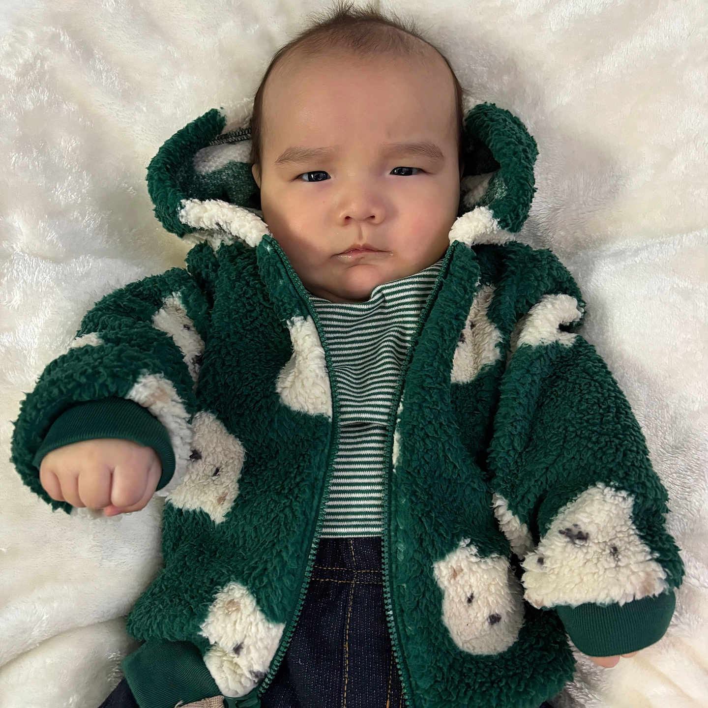 Alijah is registered to the contest to win money with this photo: baby, blanket, clothing, coat, face, happy, hat, head, hood, hoodie, jacket, knitwear, newborn, pants, person, photography, portrait, smile, sweater, sweatshirt