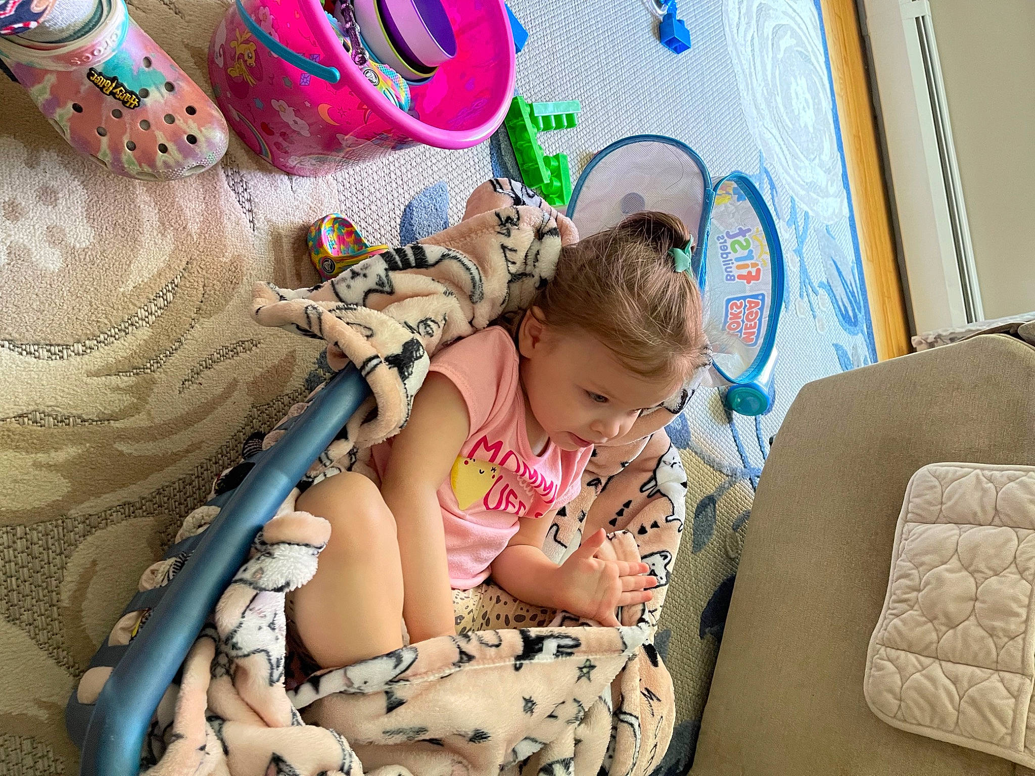 Zophia J joined the competition — help win amazing prizes! baby, baby_products, baby_toddler_clothing, child, comfort, fashion_accessory, fun, happy, leisure, pattern, people, person, pink, play, product, room, shoe, sitting, textile, thigh