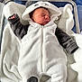 Maël a rejoint le concours — aidez-le/la à gagner de superbes lots ! newborn, baby, sleeping, panda_onesie, blanket, hospital_bassinet, infant, cute, soft_texture, raised_hand, cozy, white, gray, clothing, portrait, child, indoors, peaceful, face, resting