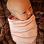 baby, swaddled, blanket, pink, newborn, infant, face, head, eyes, skin, soft, plush, brown, texture, lying, person, portrait, cute, child, newborn_baby
