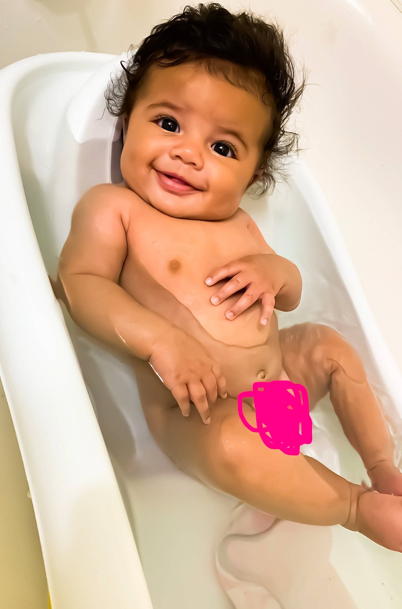 Ariya joined the competition — help win amazing prizes! baby, baby_bathing, bathing, bathtub, beauty, cheek, child, hand, joy, muscle, person, pink, skin, stomach, toddler, washing
