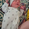 Theodore is registered to the contest to win money with this photo: newborn, baby, infant, onesie, hat, sleeping, patterned_blanket, teddy_bear_prints, hand, face, person, cozy, lying_down, peaceful, indoors, soft_lighting, cute, small_hands, resting, bed