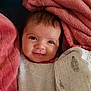 baby, smiling, blanket, cozy, infant, face, portrait, child, soft_texture, cute, wrapped, warm, closeup, adorable, happy, comfort, young, expression, indoors, toddler