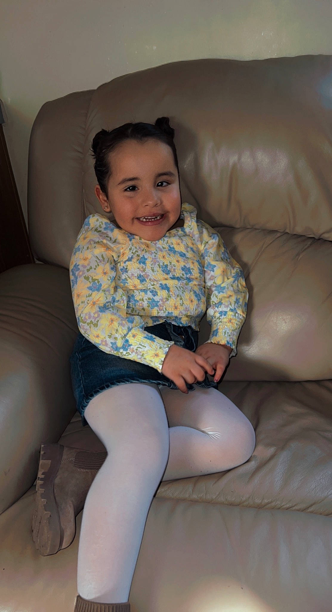 Maia joined the competition — help win amazing prizes! arm, comfort, couch, eye, face, hair, hairstyle, head, human_body, human_leg, joint, joy, knee, lap, leg, neck, person, shorts, smile, sock