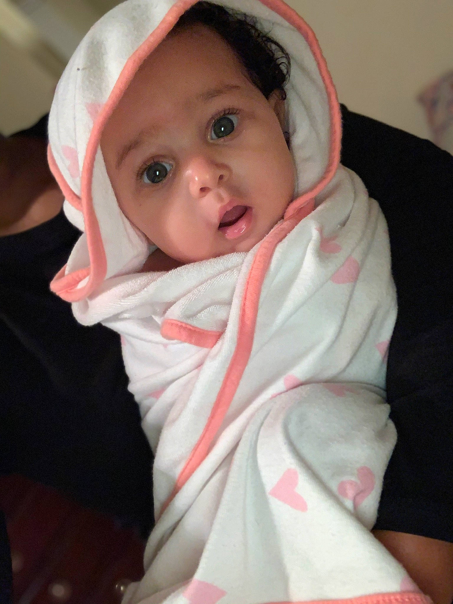 Joy is registered to the contest to win money with this photo: baby, cheek, child, head, person, pink, product, skin, smile, surprise, toddler