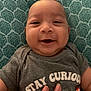 baby, babylaughing, bodypart, clothing, face, finger, hand, happy, head, laughing, mouth, newborn, person, photography, portrait, quilt, shirt, smile, t_shirt, teeth