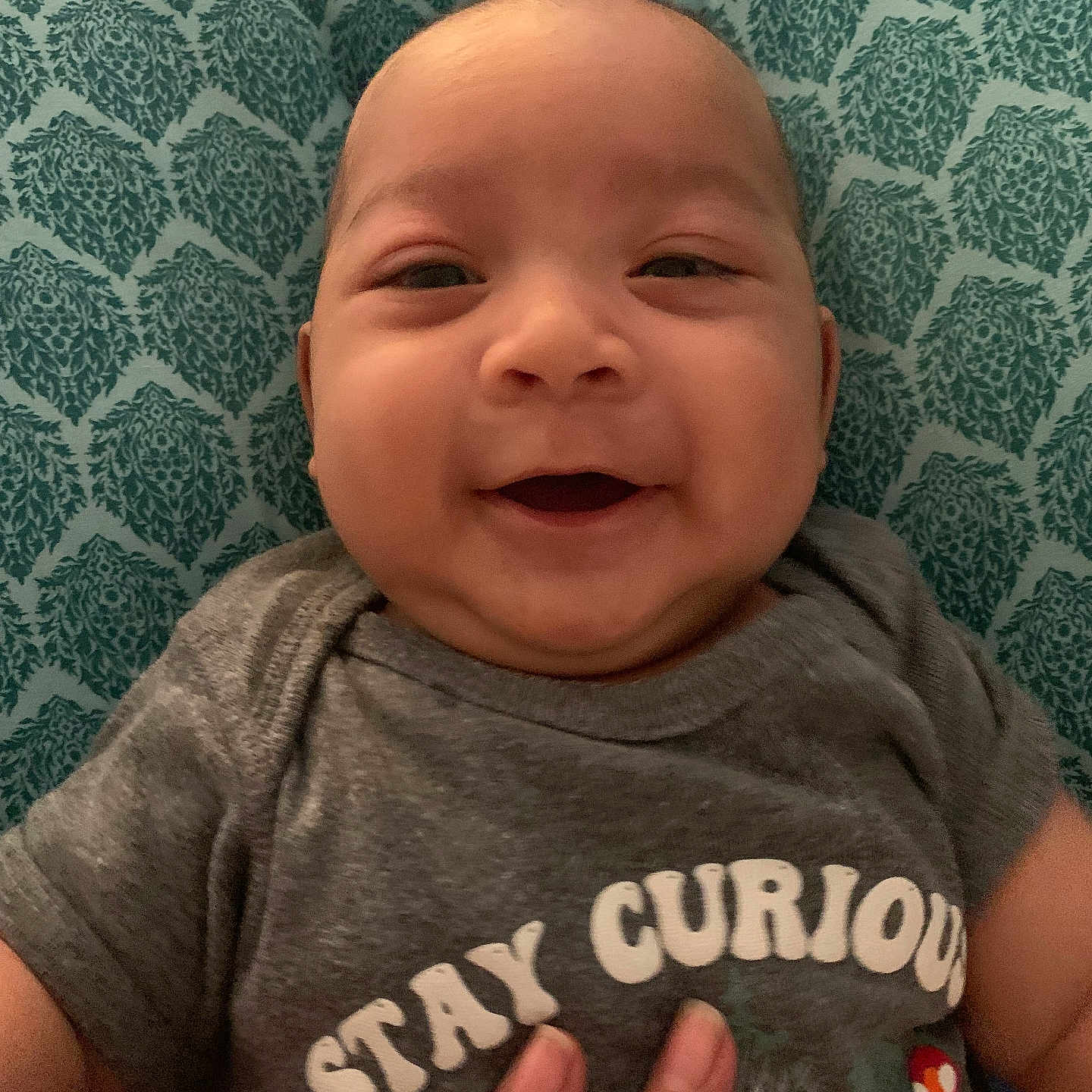 Leonardo joined the competition — help win amazing prizes! baby, babylaughing, bodypart, clothing, face, finger, hand, happy, head, laughing, mouth, newborn, person, photography, portrait, quilt, shirt, smile, t_shirt, teeth
