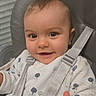 baby, brand_logo, car_seat, cheeks, closeup, clothing, eyes, hand, happy, harness, highchair, indoor, infant, portrait, seat, smile, strap, tooth, tree_pattern, window_blinds