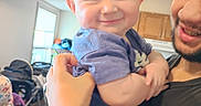 Oliver joined the competition — help win amazing prizes! baby, man, smile, indoor, holding, child, person, happy, face, arm, clothing, light, window, kitchen, cabinet, furniture, hand, room, people, casual