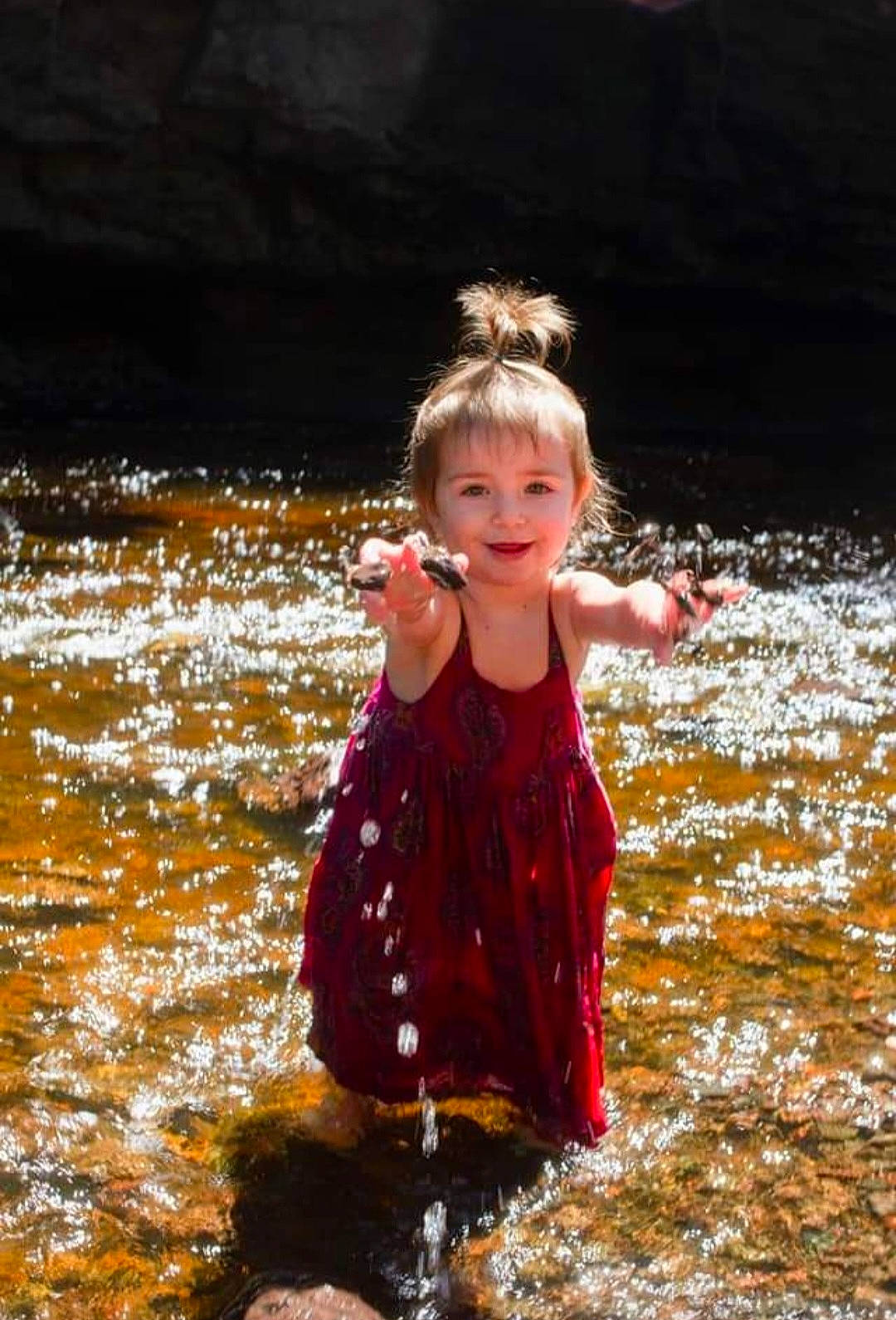 Ali joined the competition — help win amazing prizes! bank, beach, child, dress, flash_photography, fun, gesture, happy, joy, lake, leisure, ocean, people_in_nature, person, recreation, shore, smile, toddler, tree, water