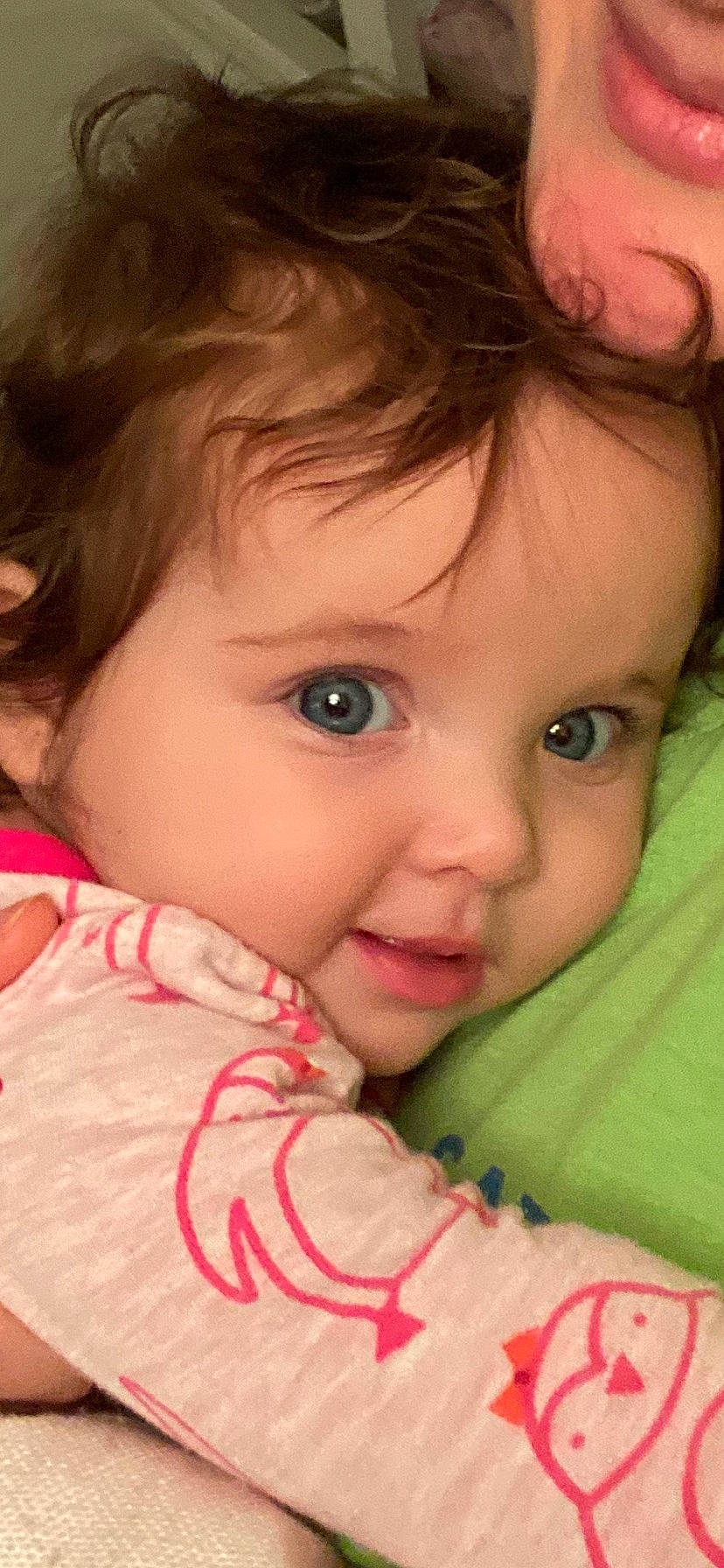 Hallie is registered to the contest to win money with this photo: baby, baby_toddler_clothing, cheek, chin, ear, eyebrow, eyelash, forehead, gesture, hair, happy, human_body, iris, lip, mouth, neck, nose, person, skin, sleeve