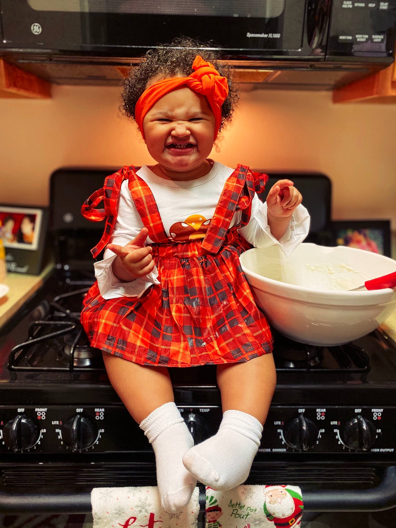 Kamiyah joined the competition — help win amazing prizes! child, child_model, cook, cooking, costume, design, food, headwear, pattern, person, plaid, room, tartan