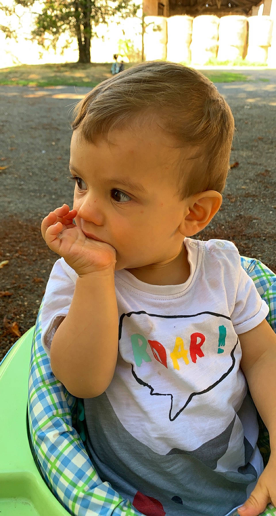 Léandre a rejoint le concours — aidez-le/la à gagner de superbes lots ! baby, baby_toddler_clothing, cheek, chin, eyelash, facial_expression, grass, hair, happy, head, iris, lip, mouth, nose, person, plant, skin, sleeve, smile, toddler