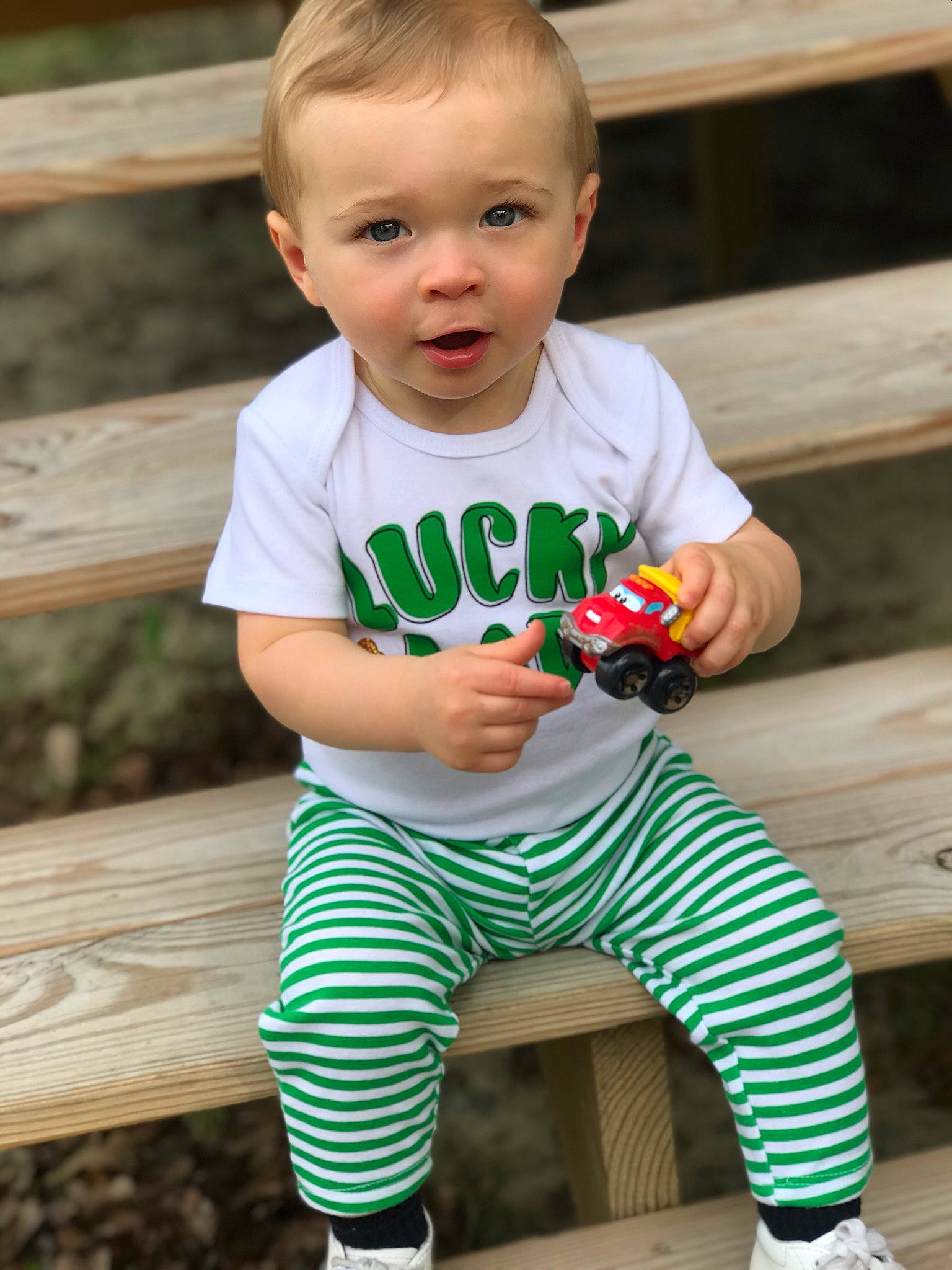 Brendan joined the competition — help win amazing prizes! baby, baby_products, baby_toddler_clothing, child, green, person, play, product, sleeve, smile, t_shirt, toddler