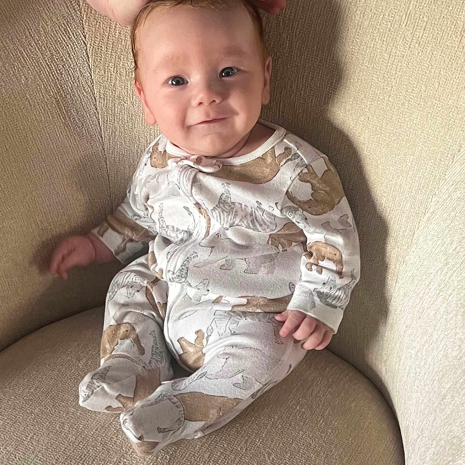 Jaxson joined the competition — help win amazing prizes! baby, clothing, face, hair, happy, head, hosiery, pajamas, pants, person, photography, portrait, sitting, sleeve, sock