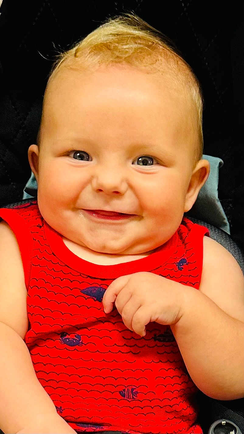 Jesse joined the competition — help win amazing prizes! accessories, baby, babylaughing, blonde, bodypart, clothing, dress, face, hair, happy, head, laughing, mouth, pants, person, photography, portrait, smile, t_shirt, teeth