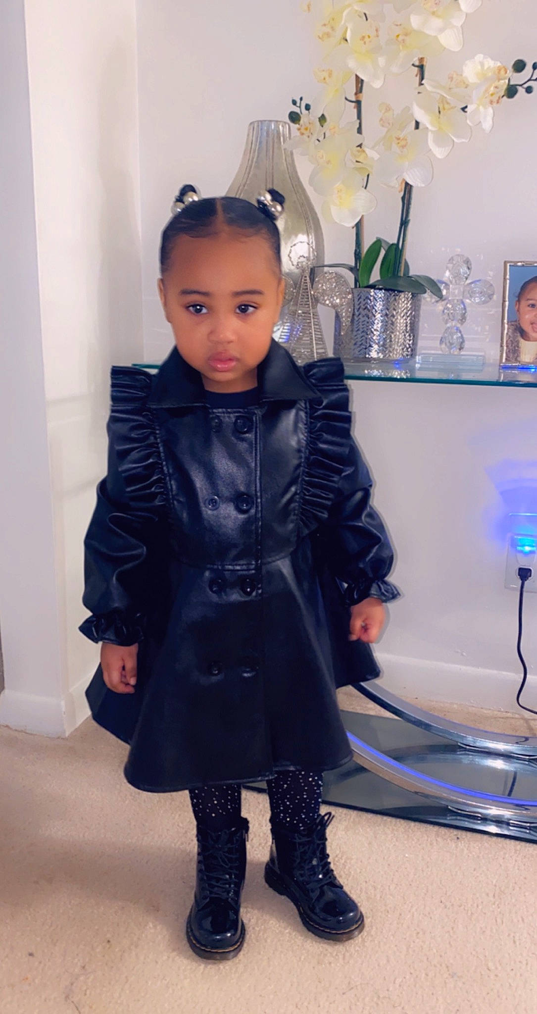 Jai'La joined the competition — help win amazing prizes! blazer, blue, collar, electric_blue, eyewear, fashion_design, formal_wear, hairstyle, jacket, jeans, joint, knee, leather_jacket, outerwear, overcoat, person, sleeve, standing, street_fashion, trench_coat