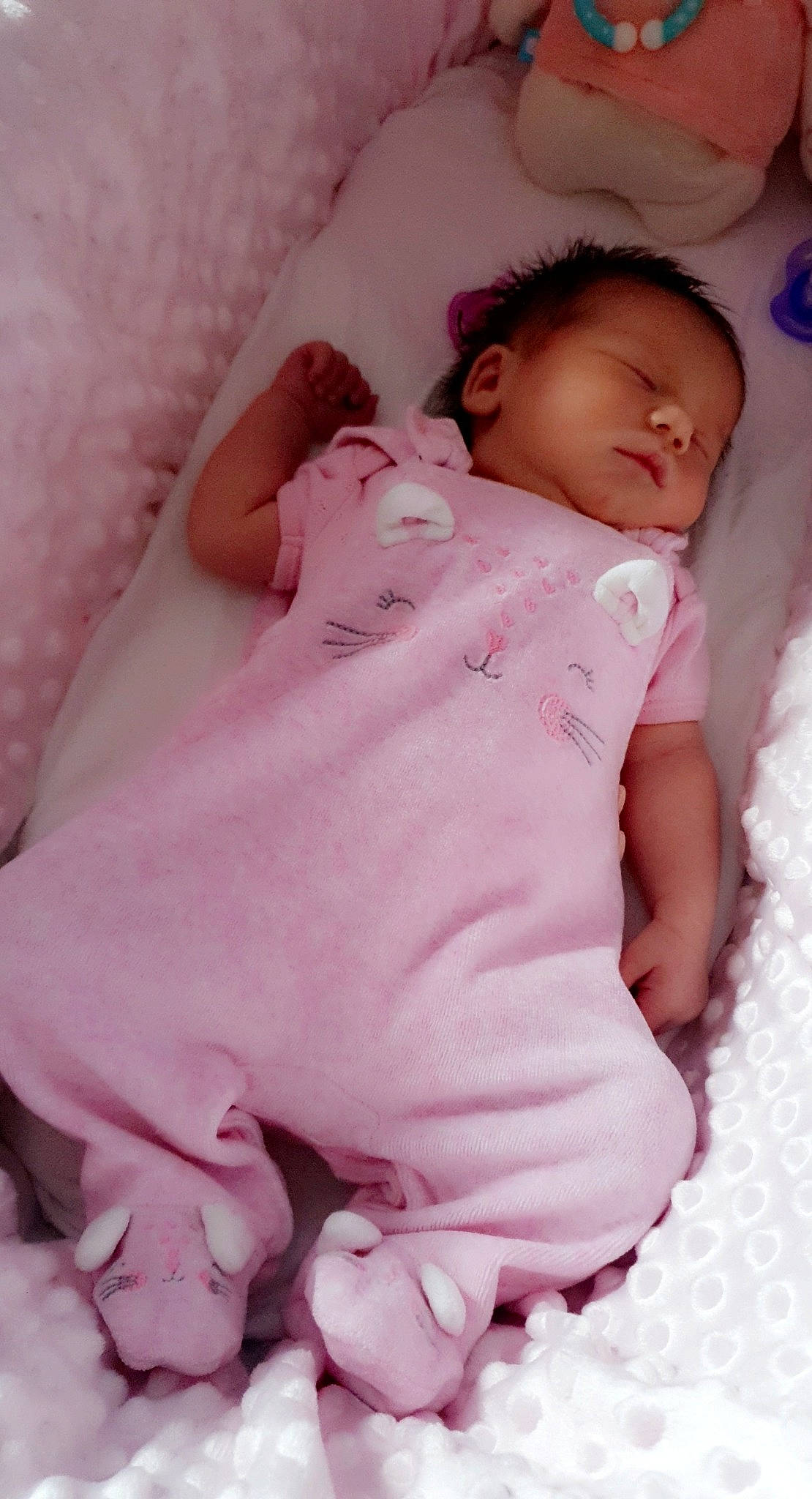 Leona is registered to the contest to win money with this photo: baby, baby_products, baby_sleeping, baby_toddler_clothing, bedding, bedtime, cheek, child, comfort, human, linens, nap, person, pink, skin, sleep, toddler