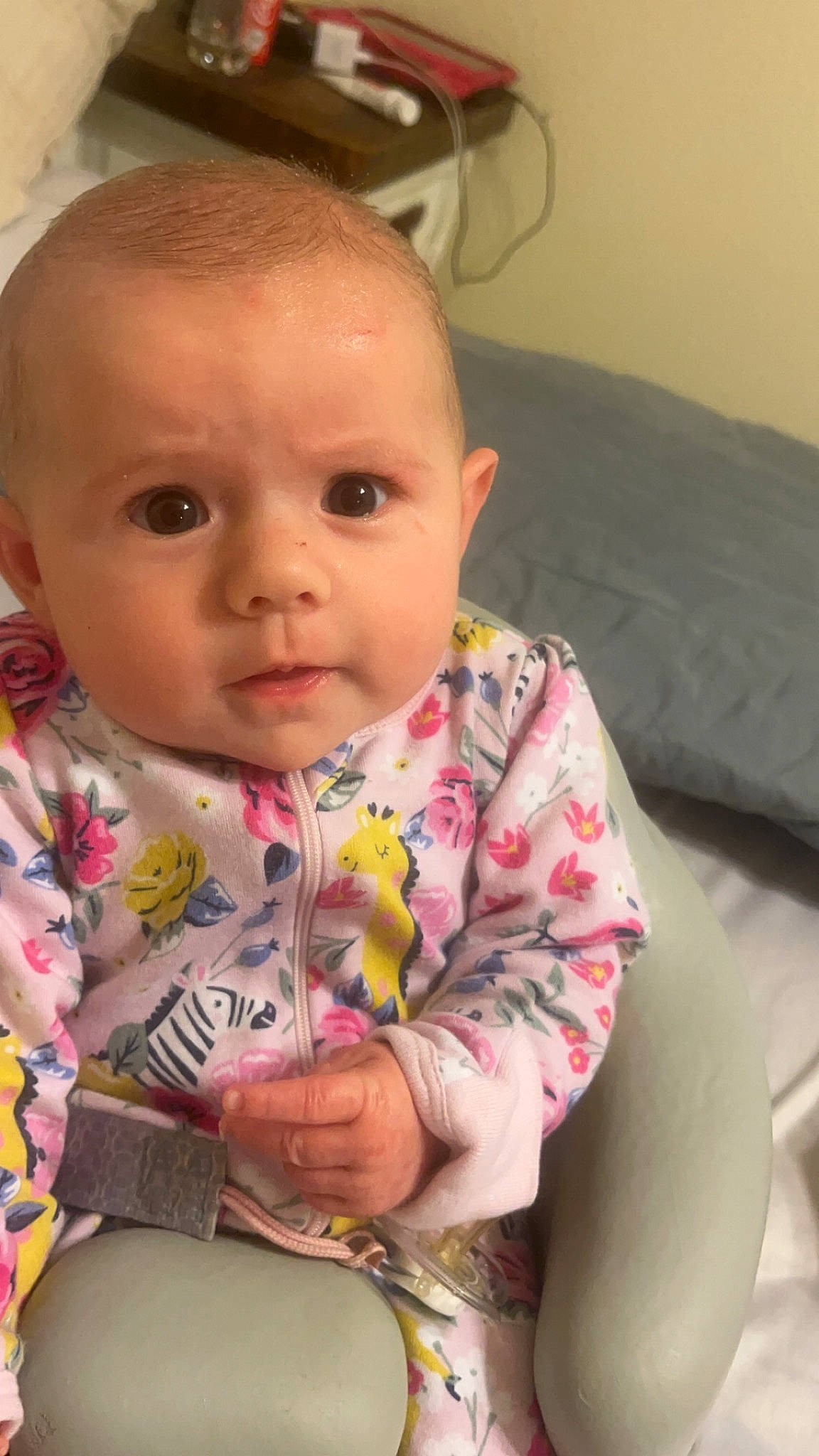 Kaselyn B is registered to the contest to win money with this photo: baby, baby_toddler_clothing, cheek, child, comfort, ear, eyelash, facial_expression, finger, fun, happy, iris, lip, mouth, nose, person, room, sitting, skin, sleeve