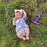 Rosalynn joined the competition — help win amazing prizes! baby, infant, sleeping, grass, purple_flowers, flower_arrangement, headband, outdoor, nature, daisy_pattern, newborn, peaceful, cute, milestone, celebration, portrait, child, person, summer, soft_lighting