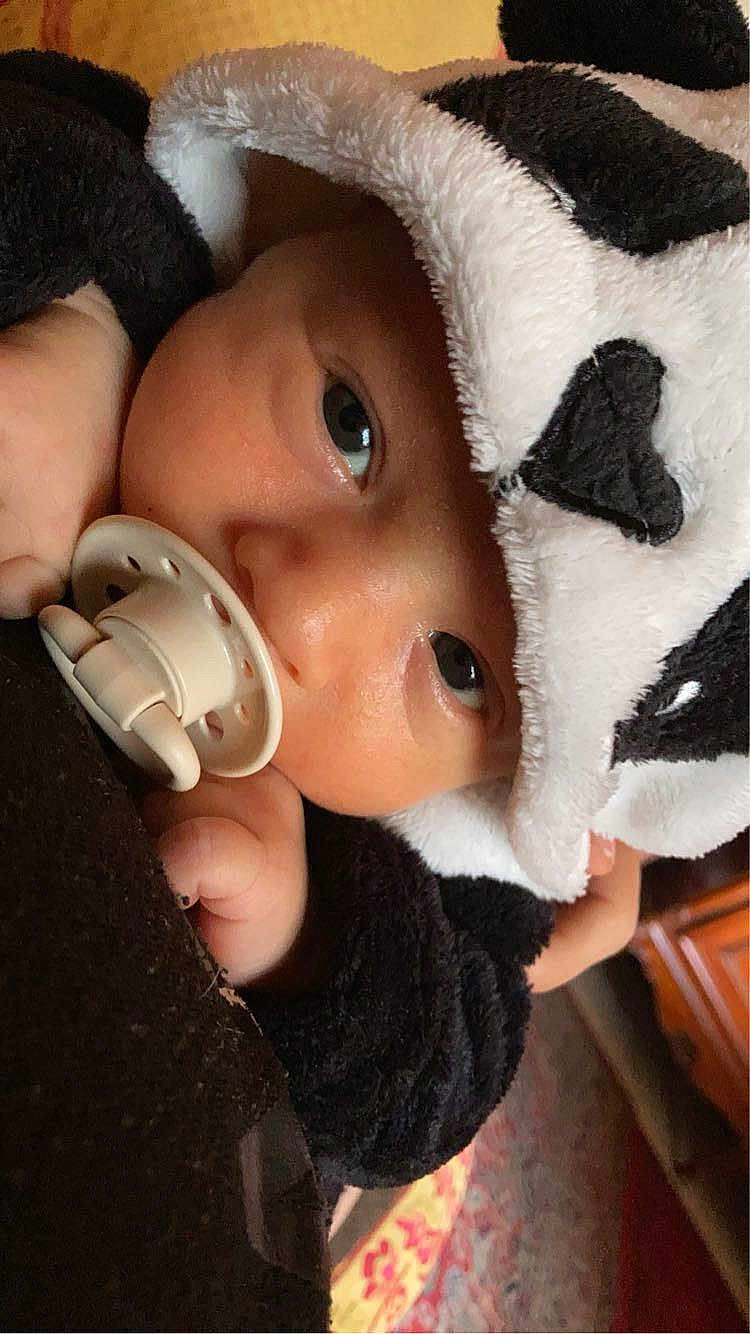 Zahir participe au concours pour gagner de l'argent avec cette photo : baby, pacifier, panda_hood, blanket, face, infant, cute, child, soft_texture, warm_lighting, close_up, portrait, hooded_clothing, black_and_white, hand, cozy, indoor, sleepy, comfort, toddler