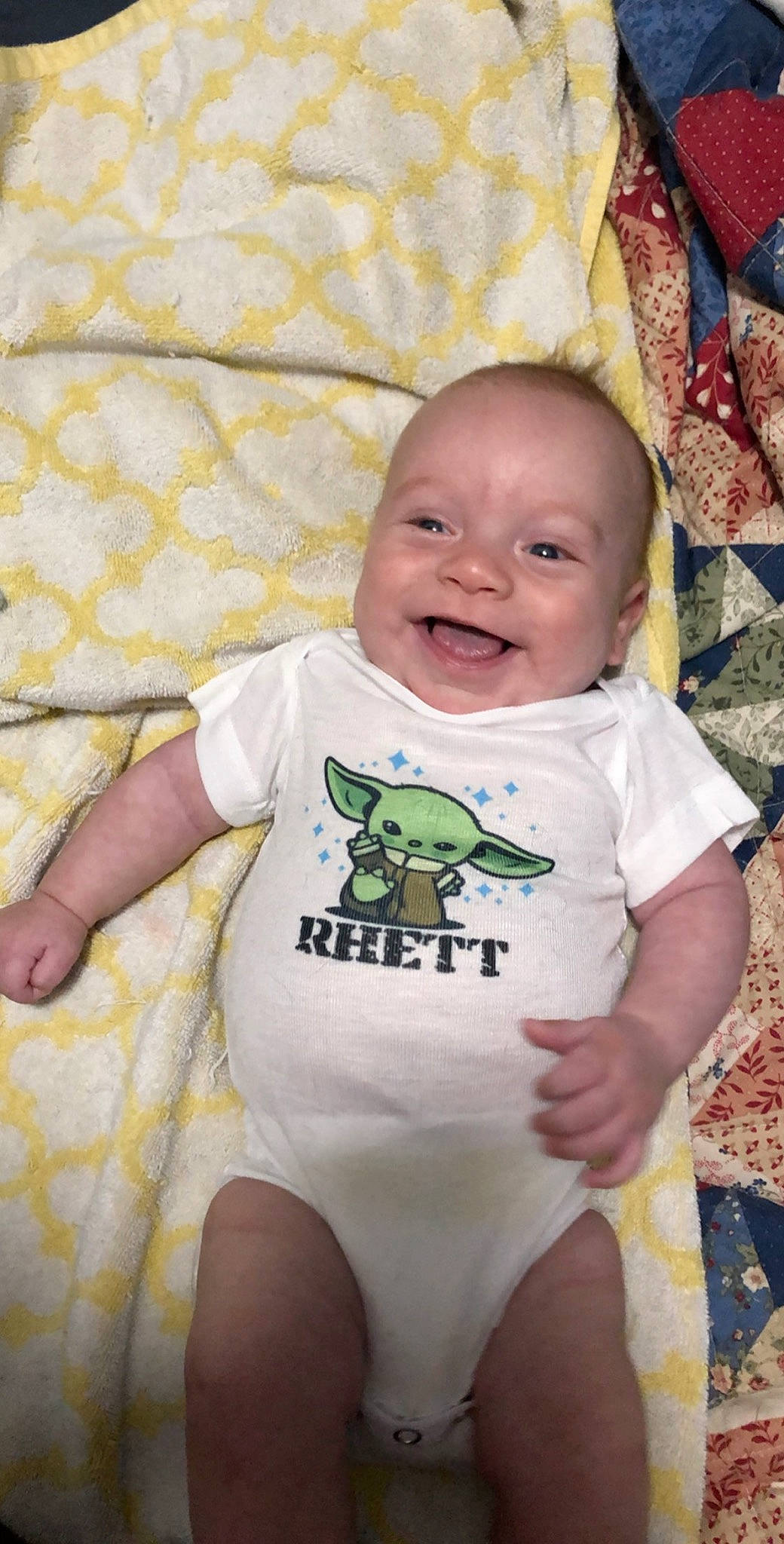 Rhett joined the competition — help win amazing prizes! baby, baby_toddler_clothing, child, green, head, joy, person, skin, sleeve, smile, t_shirt, textile, toddler