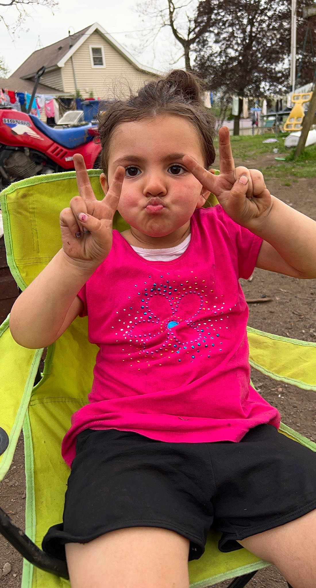 Madalynn joined the competition — help win amazing prizes! cheek, chin, finger, fun, gesture, grass, happy, head, leisure, lip, mouth, person, pink, plant, recreation, red, skin, toddler, tree, water