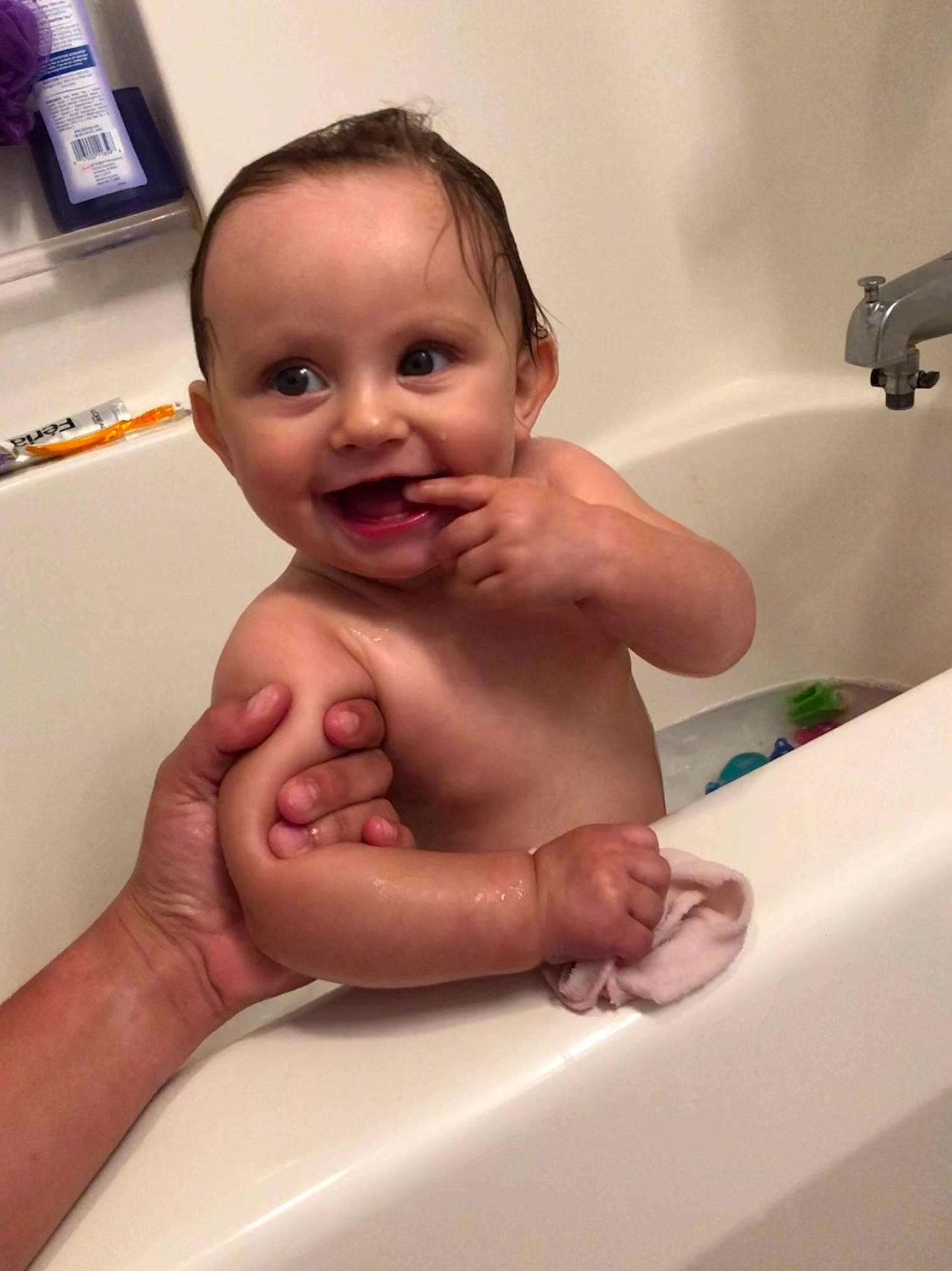 Josephine joined the competition — help win amazing prizes! baby, baby_bathing, bathing, bathtub, birth, child, hand, joy, person, plumbing_fixture, skin, toddler, washing
