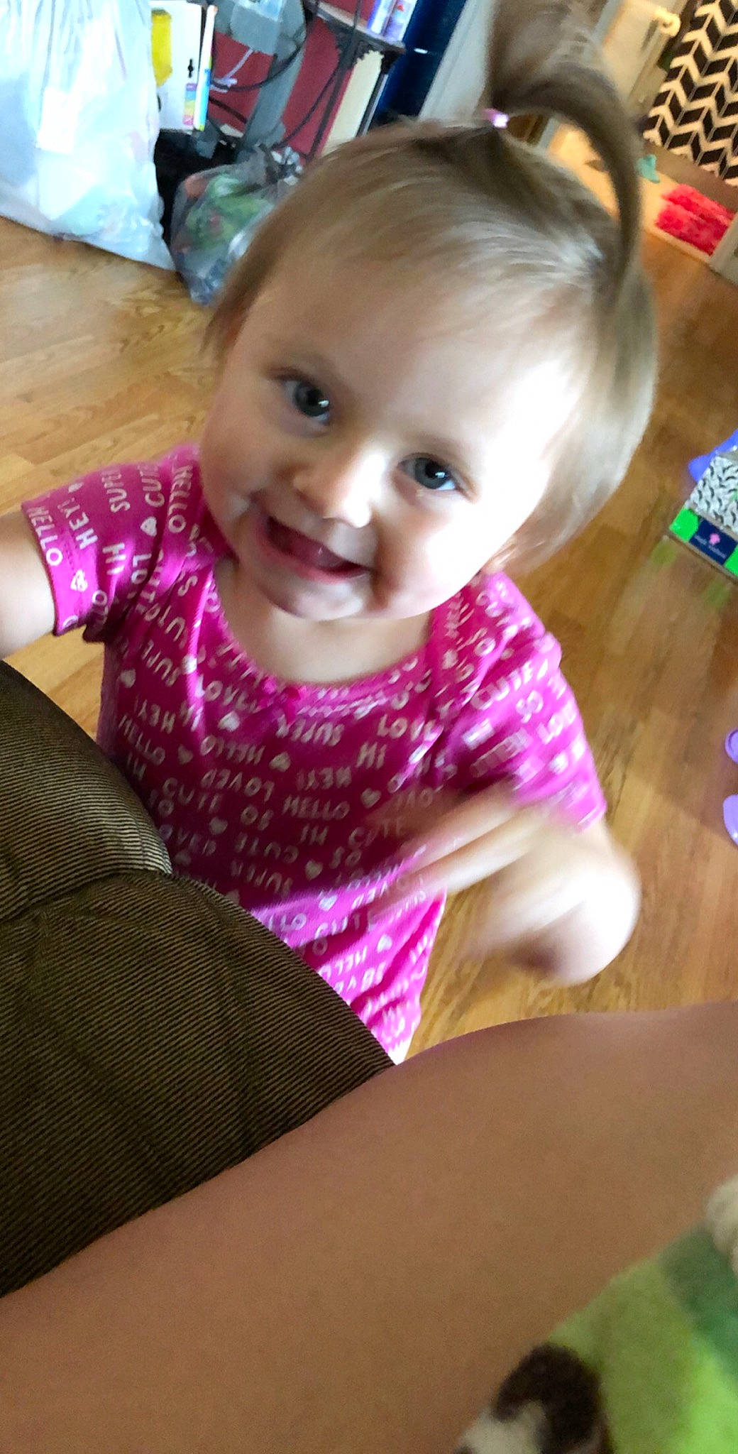 Josephine is registered to the contest to win money with this photo: baby, blond, cheek, child, joy, person, pink, play, skin, smile, toddler