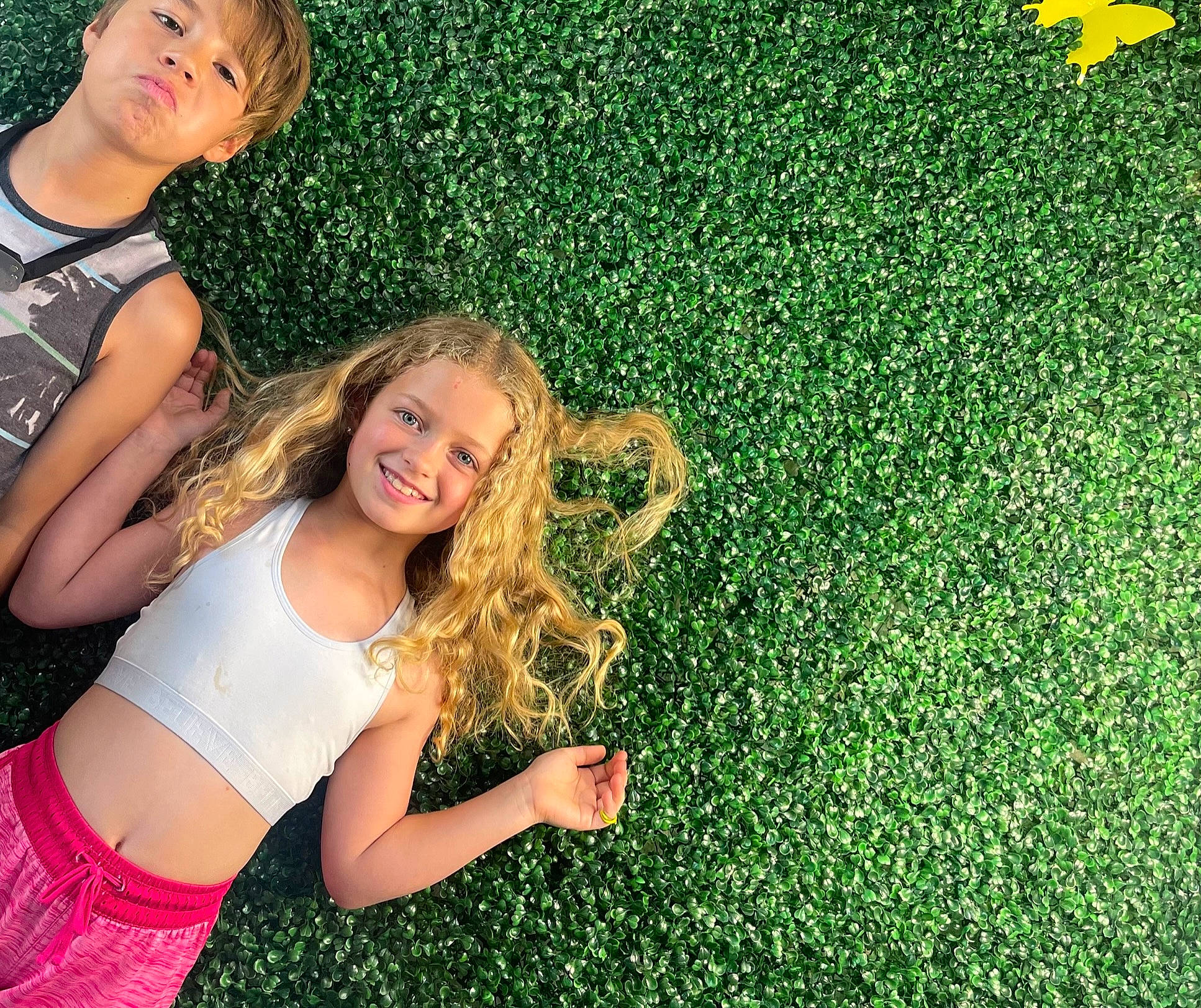 Averey joined the competition — help win amazing prizes! black_hair, facial_expression, flash_photography, fun, gesture, grass, green, hairstyle, happy, human_leg, joy, lawn, leisure, long_hair, people_in_nature, person, plant, smile, t_shirt, thigh