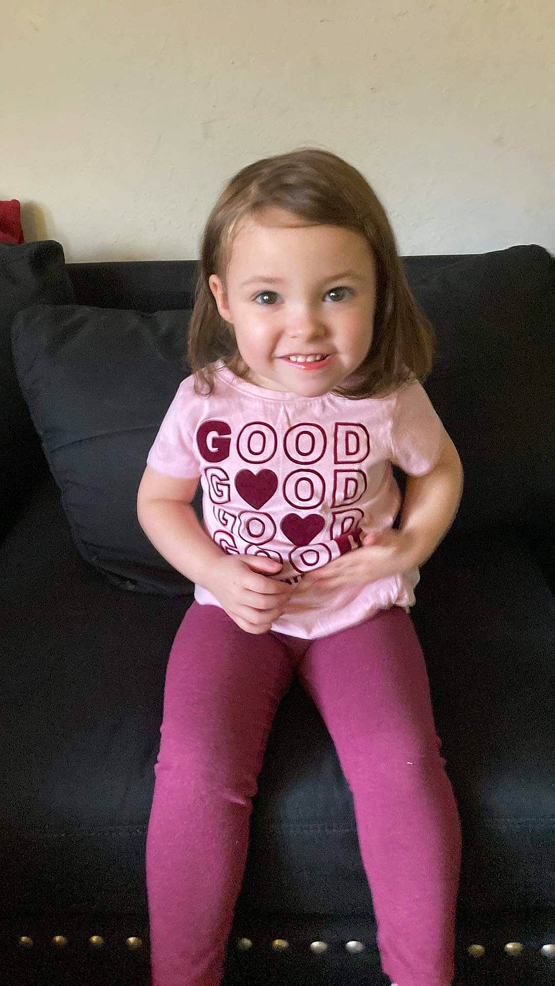 Amaiyah joined the competition — help win amazing prizes! arm, baby_toddler_clothing, comfort, couch, dress, eye, eyebrow, face, flash_photography, hair, hand, happy, human_body, joy, leg, lip, mouth, person, skin, sleeve