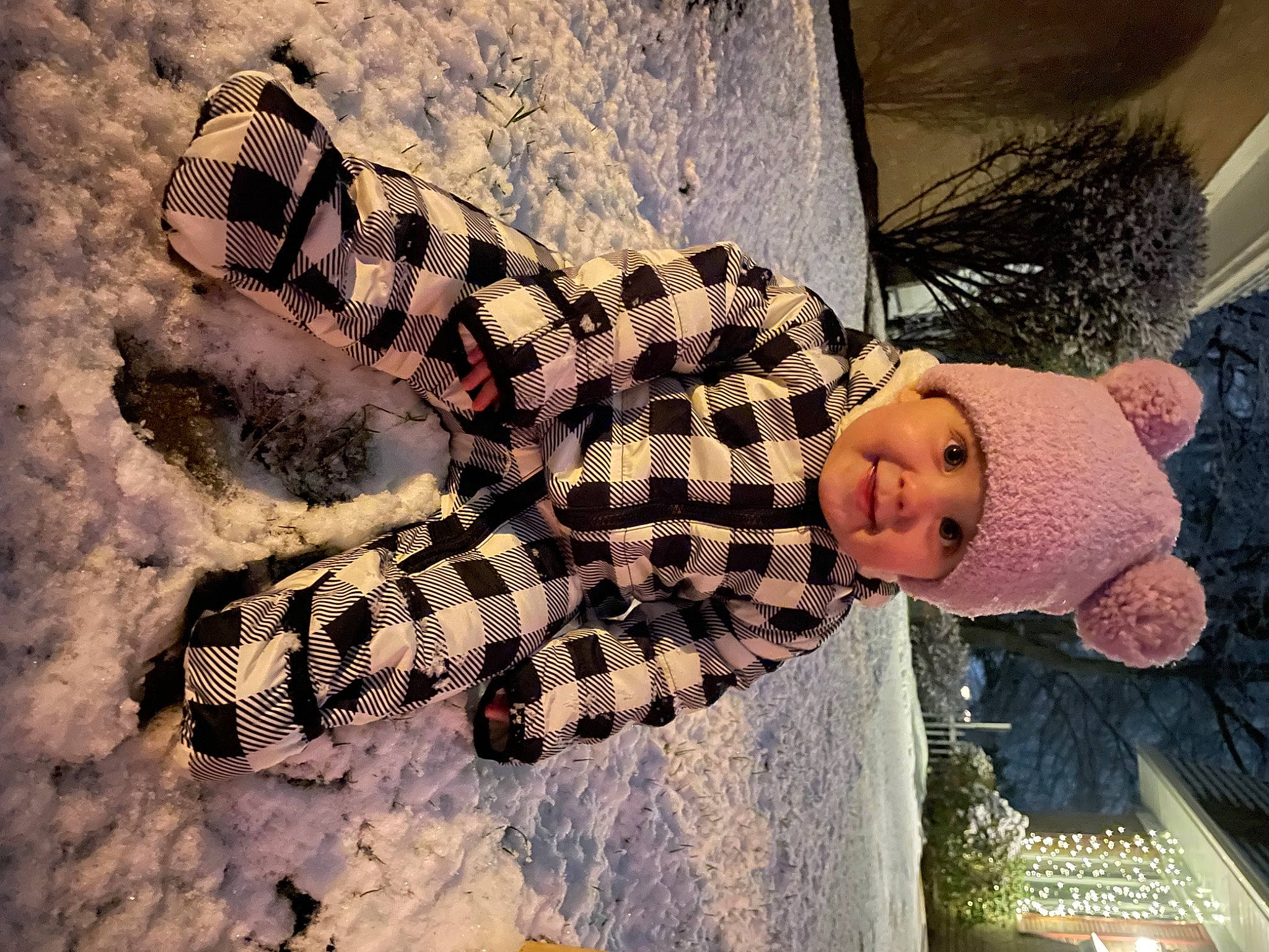 Shylah is registered to the contest to win money with this photo: baby, cool, doll, eyewear, freezing, fun, fur, happy, headgear, headwear, joy, pattern, people_in_nature, person, plaid, sitting, snow, tartan, textile, tints_and_shades