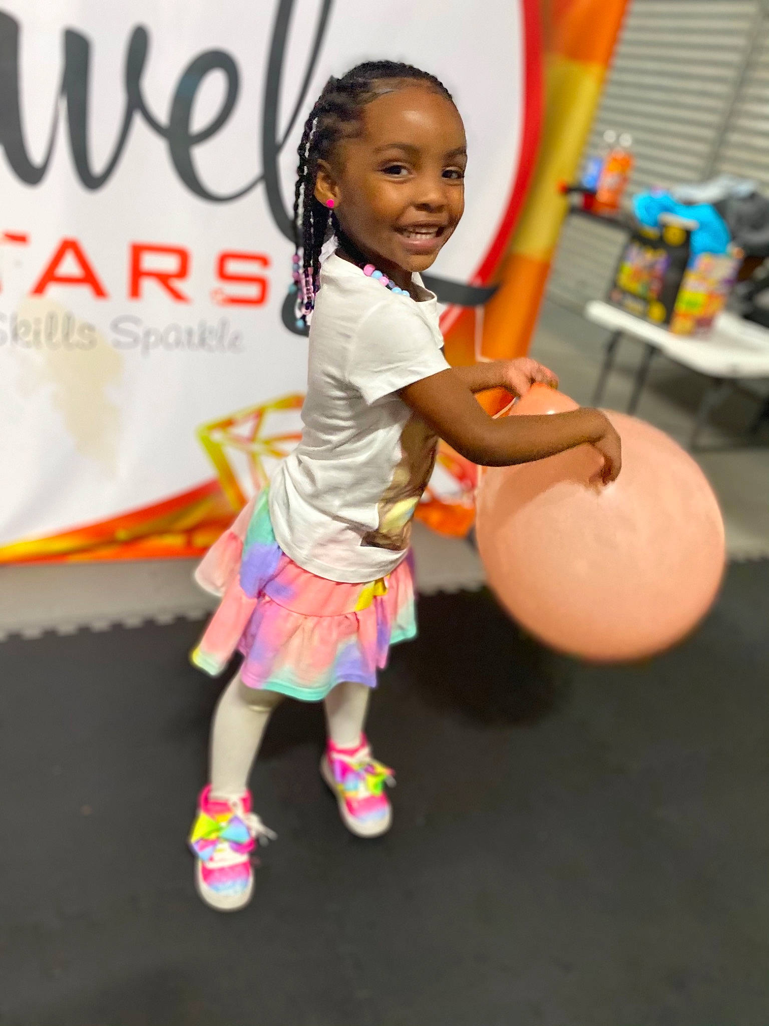 Autumn joined the competition — help win amazing prizes! balloon, chair, child, dress, entertainment, event, fashion_design, flooring, fun, happy, joy, leisure, magenta, party_supply, person, pink, recreation, room, sandal, smile