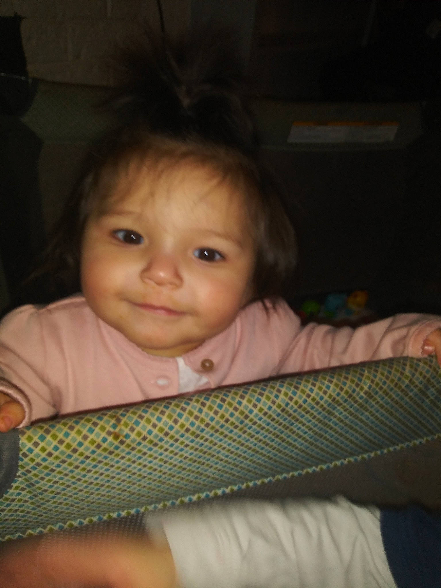 Triniti Sno is registered to the contest to win money with this photo: arm, baby, cheek, child, chin, eye, face, forehead, fun, head, iris, lip, mouth, nose, person, skin, smile, toddler, vacation