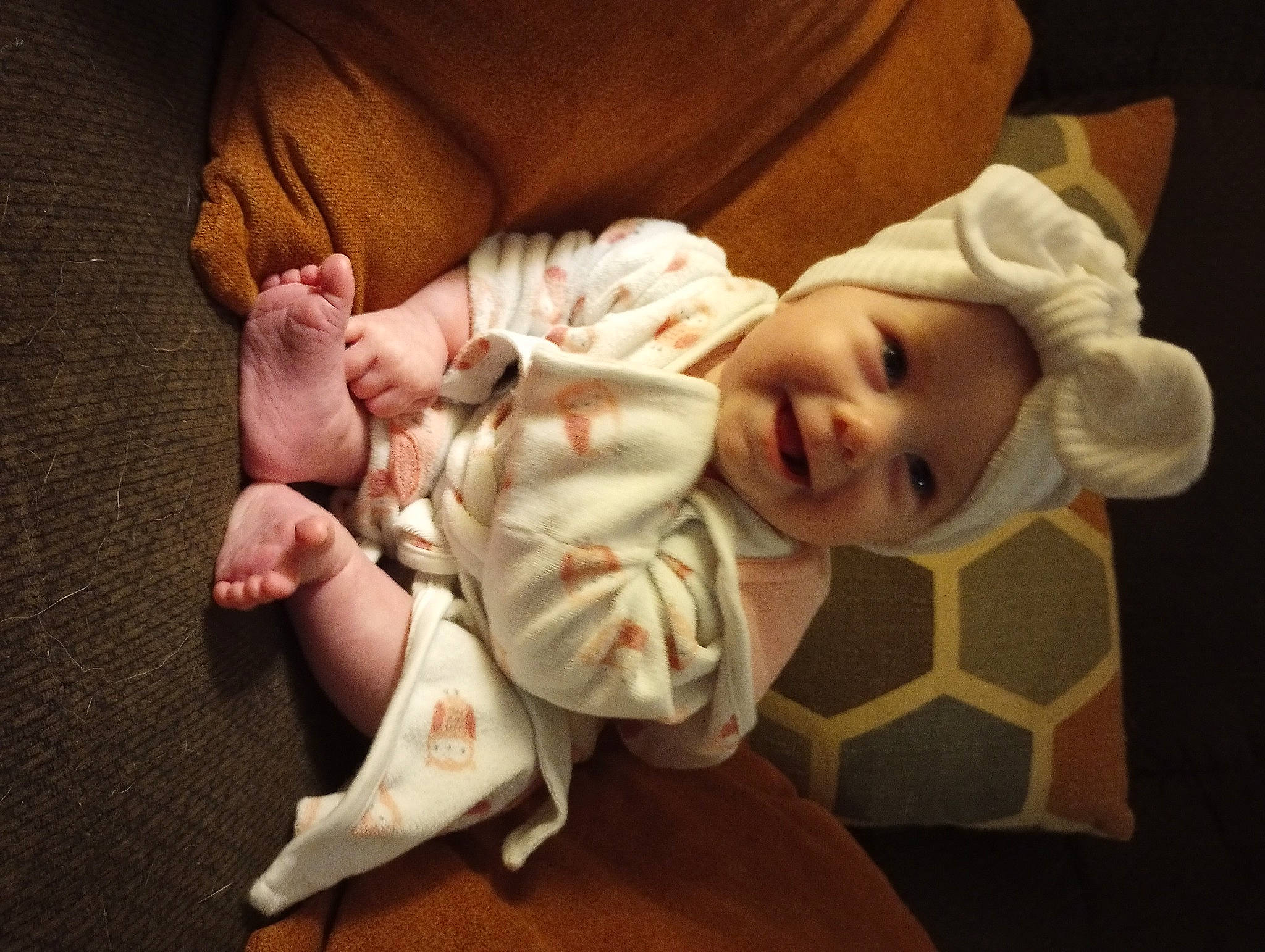 Adelynn is registered to the contest to win money with this photo: baby, baby_toddler_clothing, cheek, chin, comfort, eye, finger, gesture, happy, head, headwear, human_body, mouth, nose, person, skin, sleeve, smile, thumb, toddler