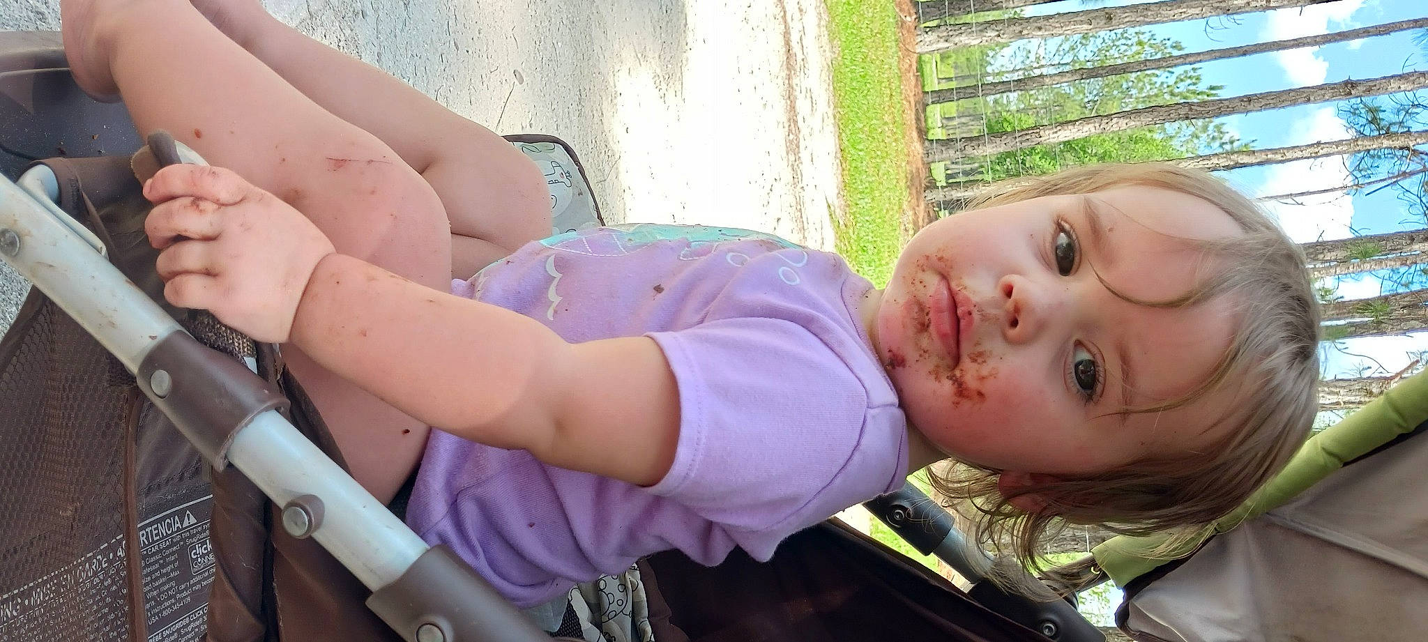 Saphira joined the competition — help win amazing prizes! baby, child, elbow, eye, face, fun, grass, happy, leg, leisure, organ, person, plant, recreation, shorts, skin, t_shirt, thigh, toddler, tree