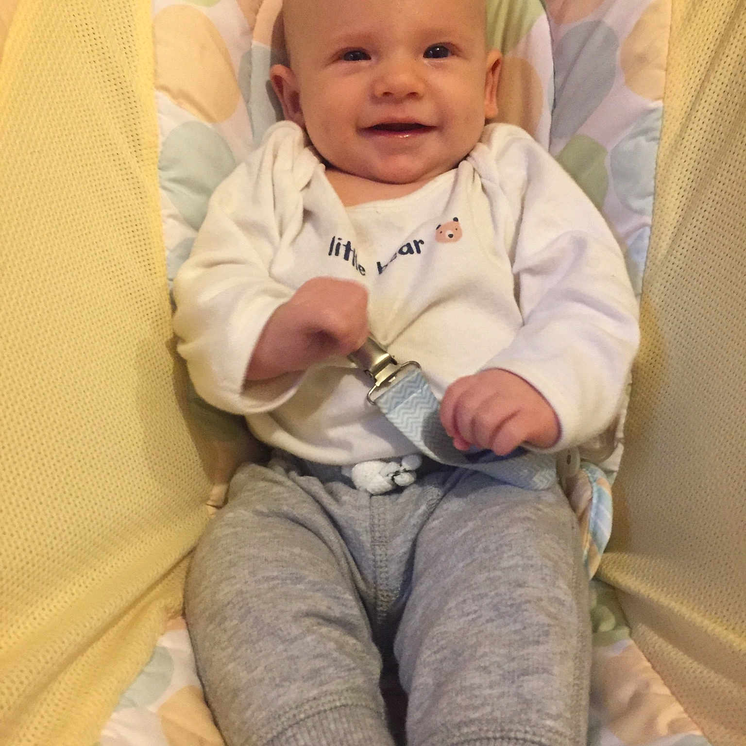 Bentlee is registered to the contest to win money with this photo: arm, baby_products, bedtime, cheek, child, day, ear, finger, infant, person, product, sitting, skin, smile, textile, toddler, trunk