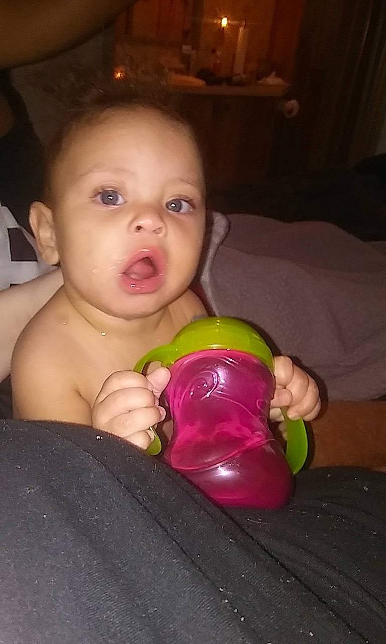 Mary is registered to the contest to win money with this photo: baby, cheek, child, eye, fun, mouth, person, skin, toddler