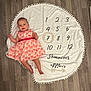 Lola a rejoint le concours — aidez-le/la à gagner de superbes lots ! baby, blanket, celebration, child, circle, cute, dress, flooring, floral_pattern, indoor, infant, lying_down, moi, months, number, portrait, semaines, smiling, wooden_floor, wooden_ring