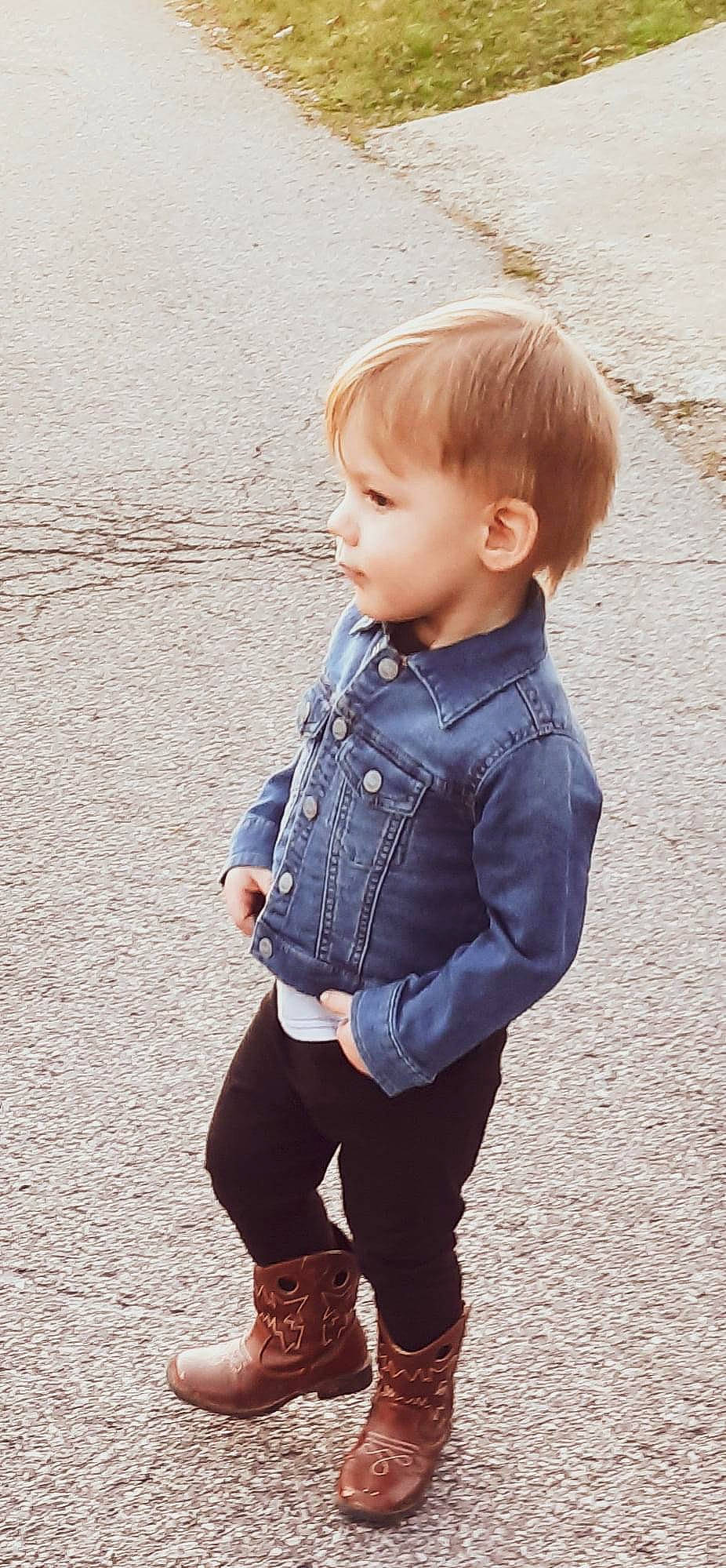 Eastan joined the competition — help win amazing prizes! baby, baby_toddler_clothing, child, denim, eye, face, gesture, head, human_body, jacket, jeans, nose, people_in_nature, person, plant, skin, sleeve, toddler, tree, waist