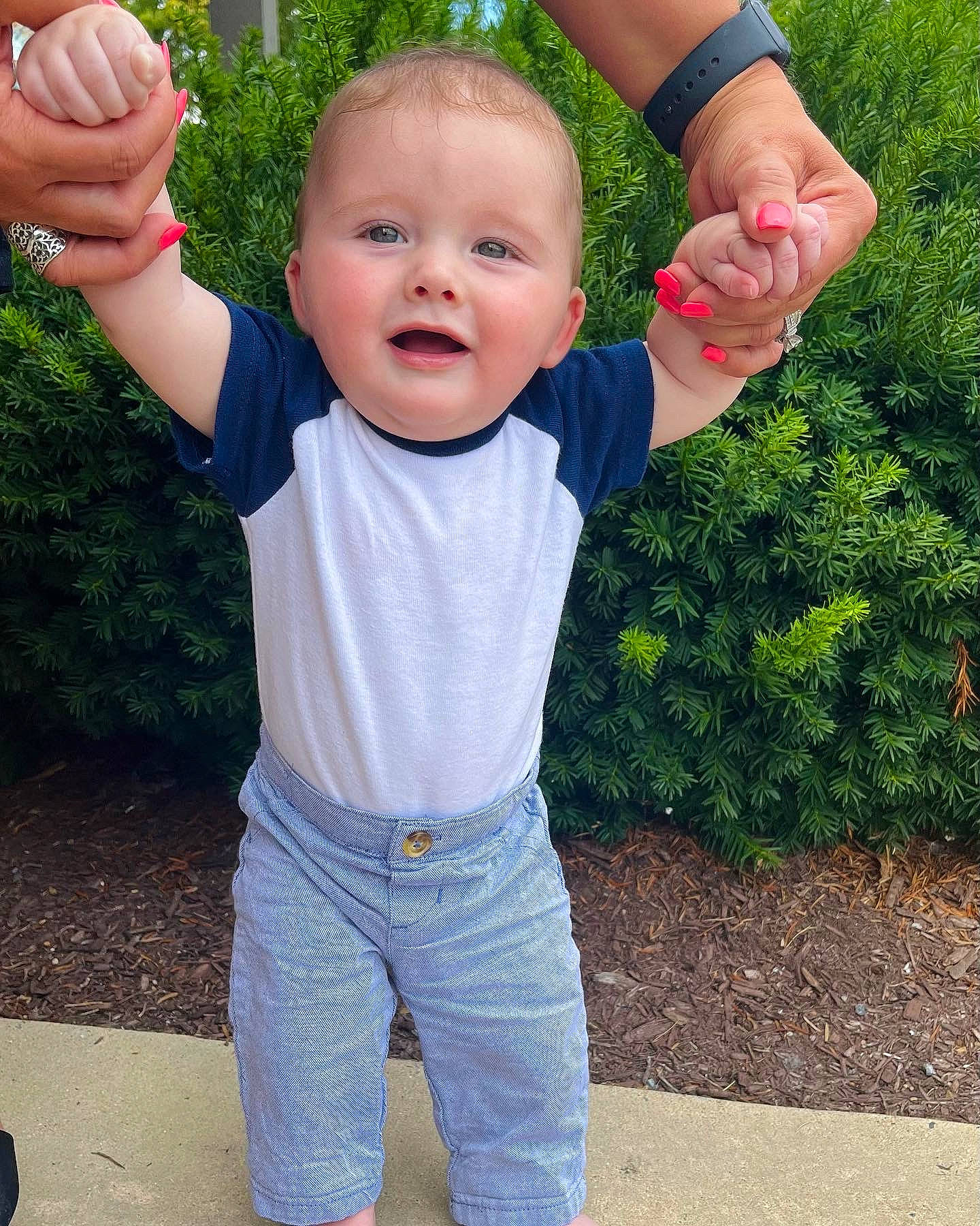 Atlas joined the competition — help win amazing prizes! arm, baby_toddler_clothing, eye, face, facial_expression, finger, gesture, grass, hand, happy, head, leaf, people_in_nature, person, photograph, plant, skin, sleeve, smile, standing